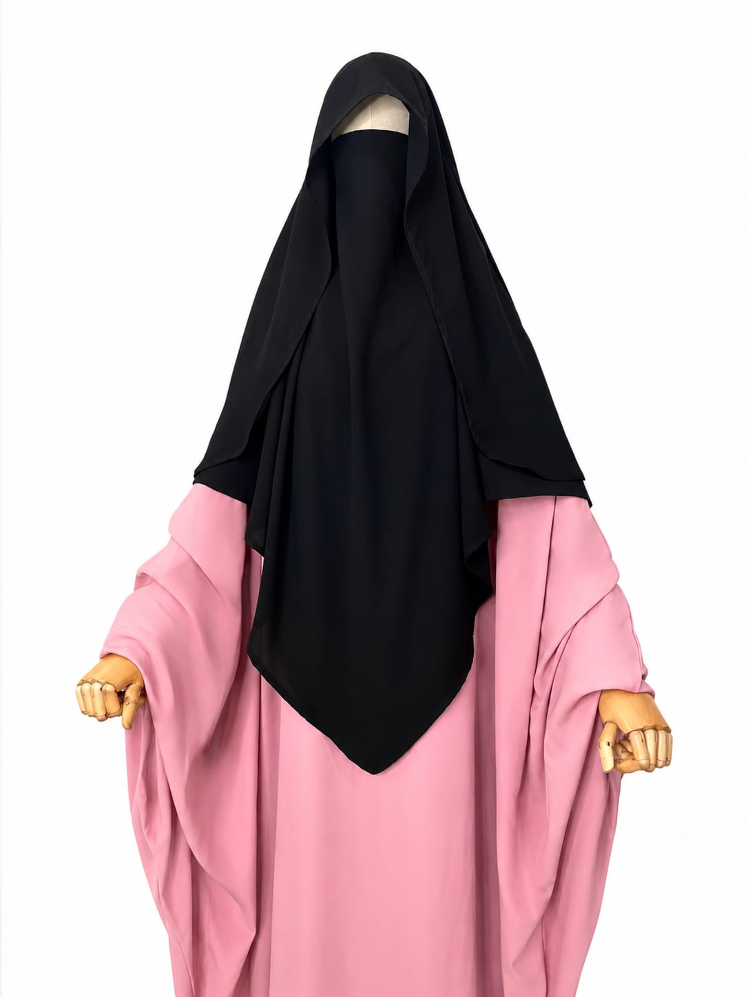 Premium Flap Khimar for Women – Full Black | Length 50 Inches