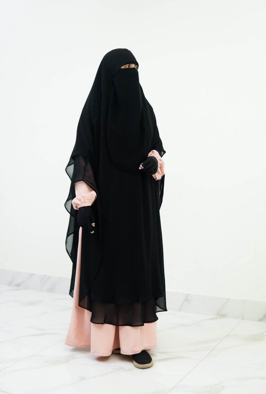Khadija Combo Set - Full Coverage 2 Layer Khadija Long Khimar With Nose Piece & Khadija Niqab Attached 2 Part Nose Piece 2 Layer Niqab