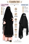Khadija Combo Set - Full Coverage 2 Layer Khadija Long Khimar With Nose Piece & Khadija Niqab Attached 2 Part Nose Piece 2 Layer Niqab