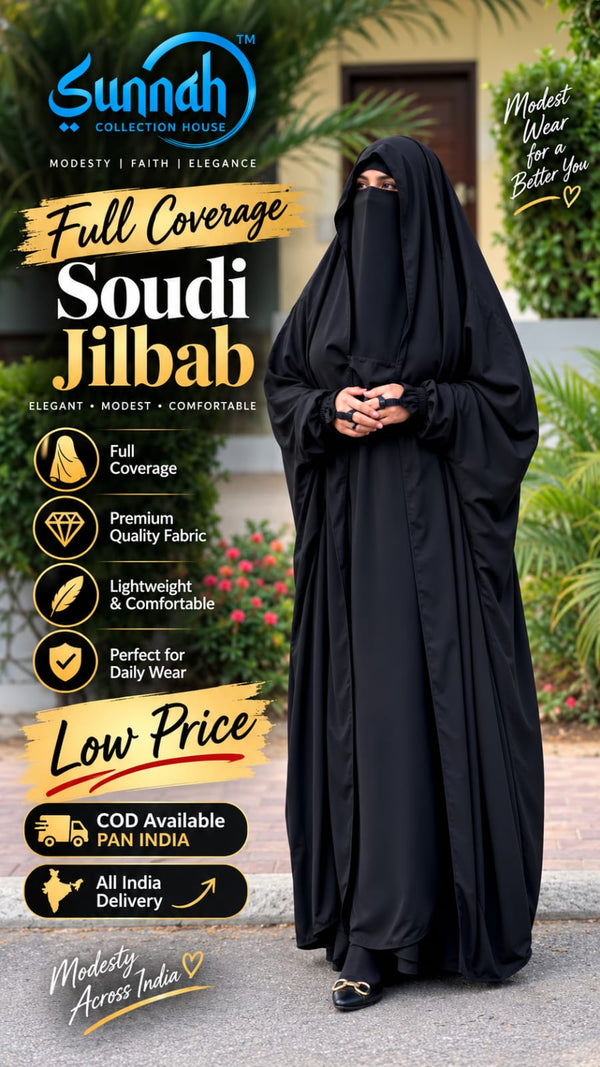 Premium Dark Black Soudi Jilbab with Niqab [ Full Coverage]