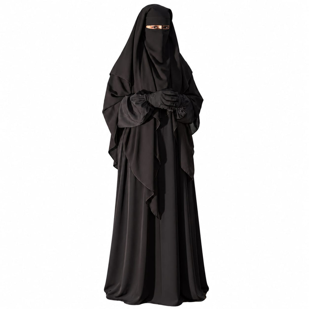 Premium Layered Khimar Set with matching flowing abaya and full Coverage