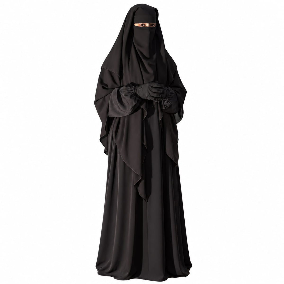 Premium Layered Khimar Set with matching flowing abaya and full Coverage