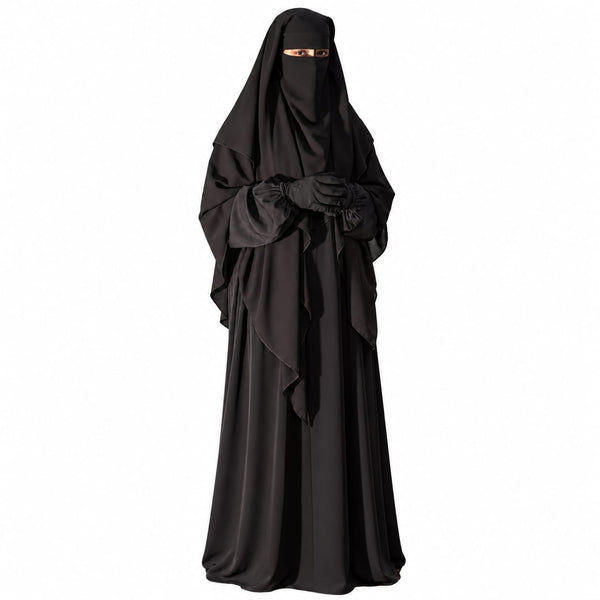 Premium Layered Khimar Set with matching flowing abaya and full Coverage