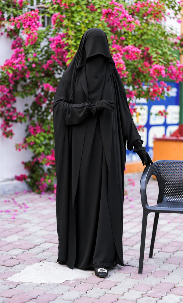 Premium Dark Black Soudi Jilbab with Niqab [ Full Coverage]