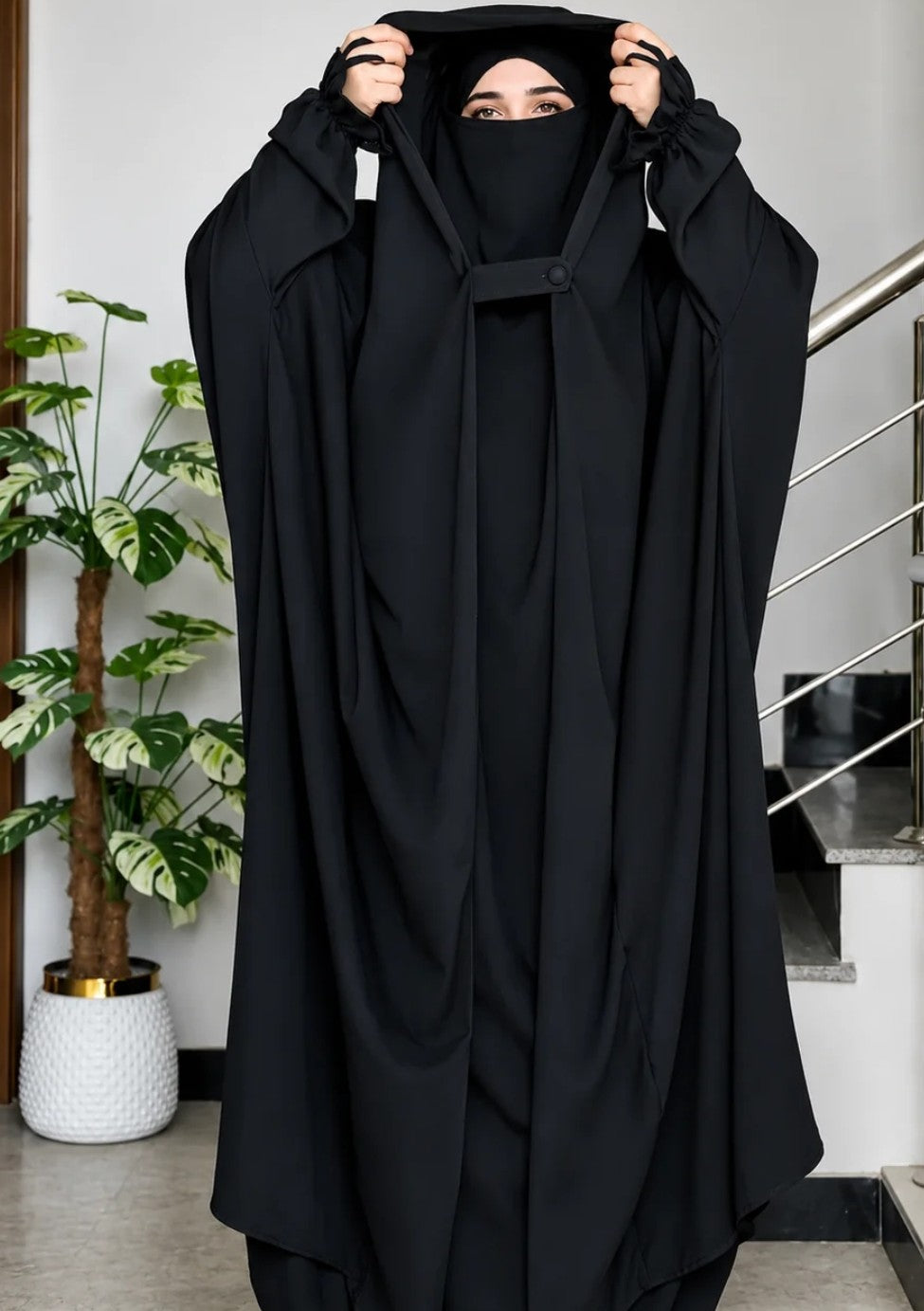 Premium Dark Black Soudi Jilbab with Niqab [ Full Coverage]