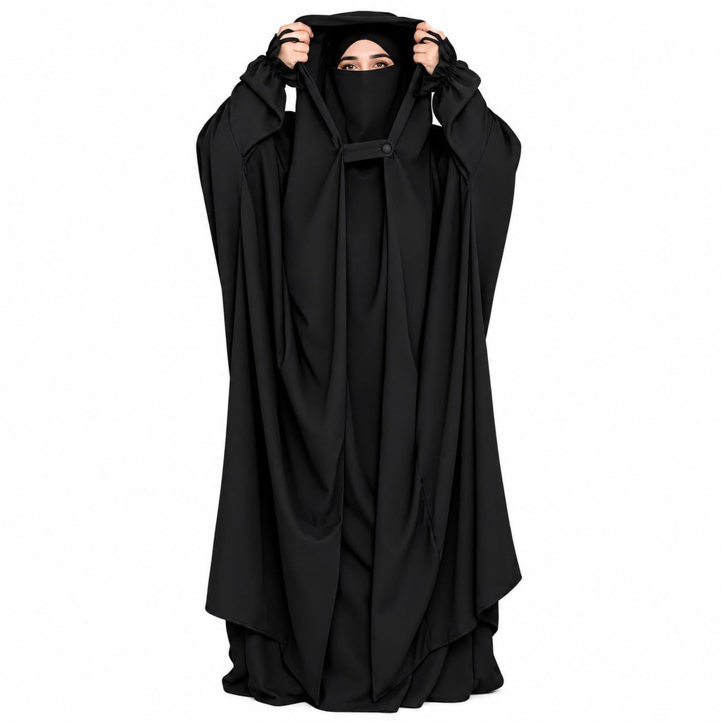 Soudi Full Coverage Jilbab Set Dark Black Colour