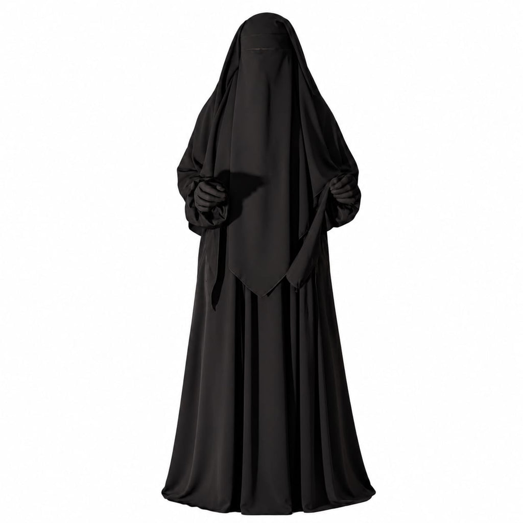 Premium Layered Khimar Set with matching flowing abaya and full Coverage