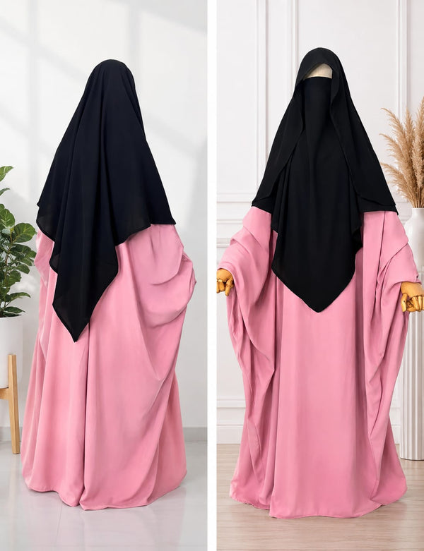 Premium Flap Khimar for Women – Full Black | Length 50 Inches
